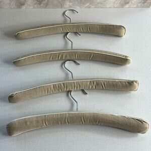 Set Of 4 Linen Covered Padded Hangers With Silver Hardware